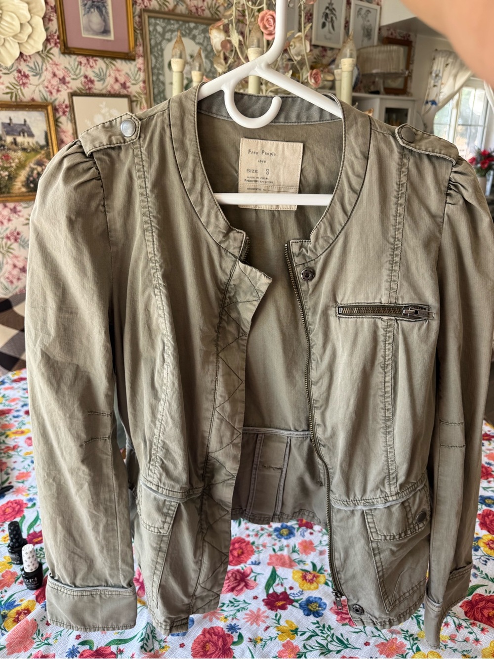 Free People Olive Green Military-Style Utility Jacket